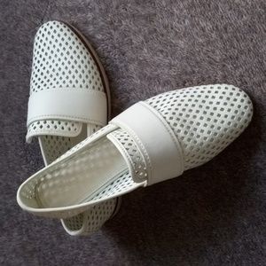 Mercedes Castillo cream perforated loafer with brown trim